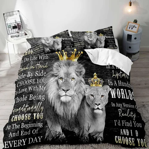 Vista 8 de VIVIHOME - Juego de ropa de cama inspiradora de león de 2 piezas, funda de edredón individual, ropa de cama negra con animales salvajes africanos