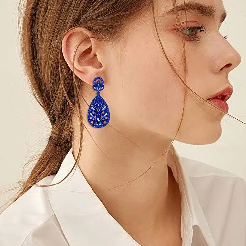 Vista 4 de EleQueen Aretes colgantes de cristal austriaco para mujer para boda