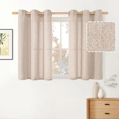 Vista 135 de BGment Cortinas de Lino Beige de 63 Pulgadas de Largo 2 Paneles - Tratamientos para Ventanas con Textura de Arpillera Filtrantes de Luz Cortinas