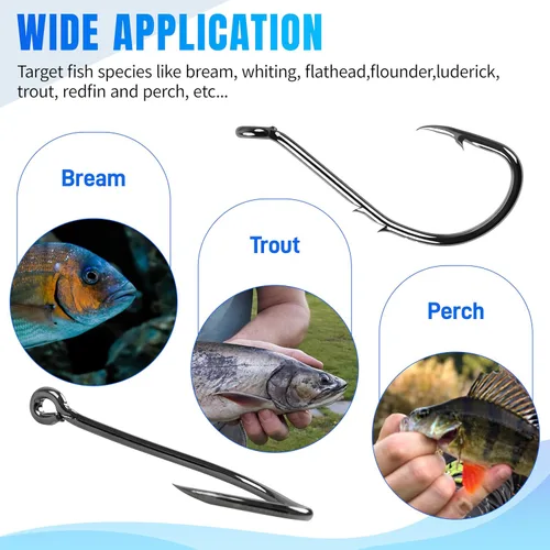 Vista 9 de Octopus Baitholder Fishing Hooks Sharp Barbed Beak Fish Hooks Circle Hook High Carbon Steel Extra Sharp Closed Eye J Hook Size: 8# - 6/0#