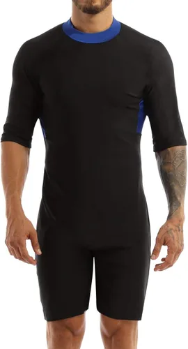 Vista 2 de Traje de baño de una pieza de manga corta para hombre con protección solar y cremallera en la parte trasera