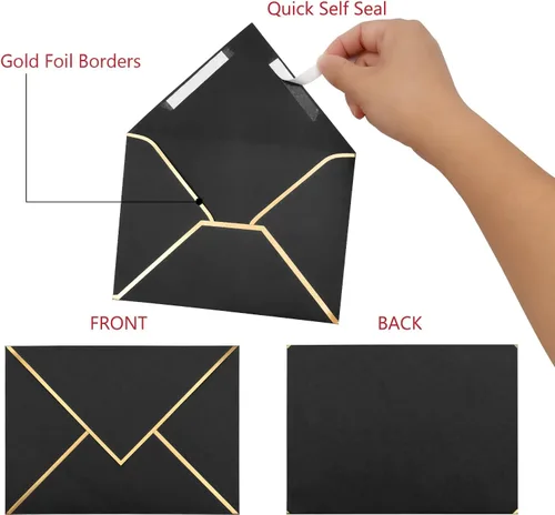 Vista 3 de Paquete de 50 sobres autoadhesivos de 4 x 6 pulgadas, sobres negros de 4 x 6 pulgadas para invitaciones con sobres autoadhesivos A6 para bodas