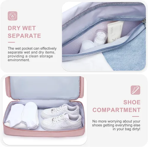 Vista 250 de Pequeña bolsa de gimnasio para mujer, bolsa de viaje con compartimento para zapatos