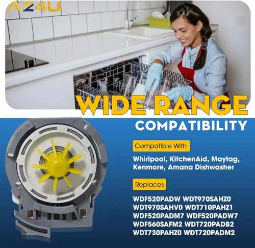 Vista 4 de AZ4U El motor de la bomba de drenaje para lavavajillas reemplaza a Whirlpool WDF520PADW WDT970SAHZ0 WDT970SAHV0 WDT710PAHZ1 WDF520PADM7 WDF520PADW7