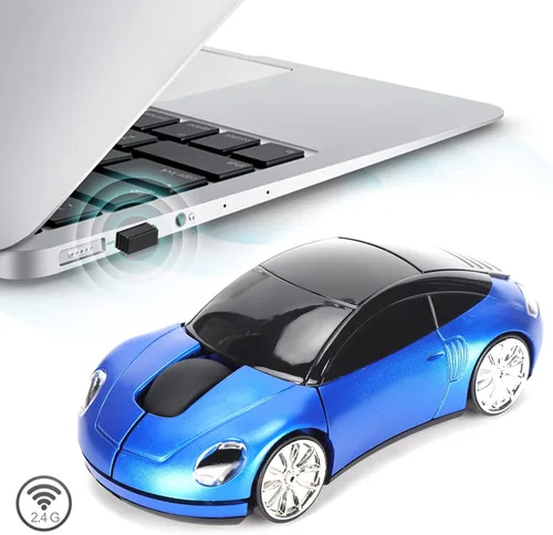 Vista 3 de Ratón de coche de 2.4 GHz, ratón óptico ergonómico con forma de automóvil deportivo 3D con receptor USB, mouse de computadora de 1600 DPI con luz