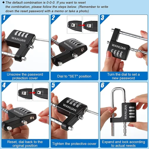 Vista 11 de Cerradura de combinación, cerradura de combinación de 4 dígitos, grillete de 3/8 pulgadas de largo, candado impermeable para exteriores