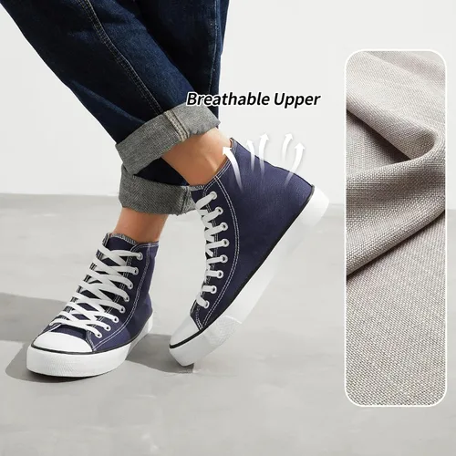 Vista 3 de Zapatillas de lona altas para hombre, zapatos de lona casuales con cordones para hombre, zapatos de lona de moda blanca y negra para caminar