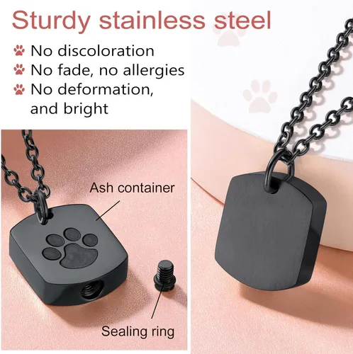 Vista 226 de FindChic Collares personalizados con urna para cenizas, barra vertical, gato, luna, reloj de arena, garra de perro, acero inoxidable, chapado en oro