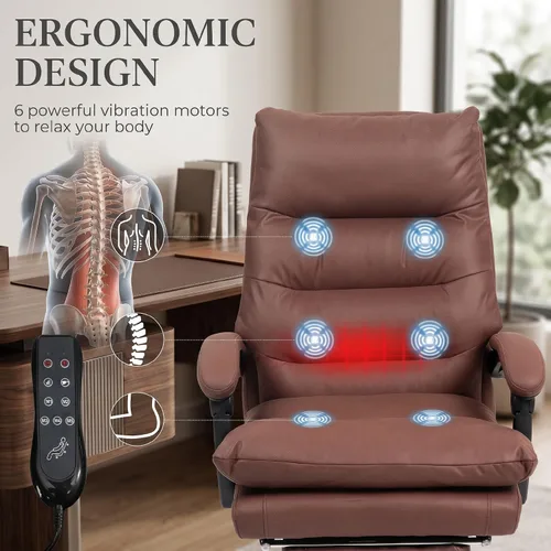 Vista 4 de Vinsetto - Silla de oficina de masaje ejecutivo de microfibra, silla de escritorio para computadora, silla reclinable climatizada con reposapiés