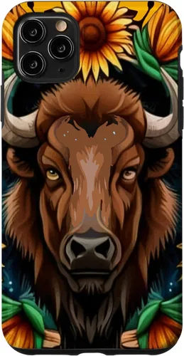 Vista 13 de American Bison with Sunflower Wreath Kansas State Tattoo Art Case for iPhone XR