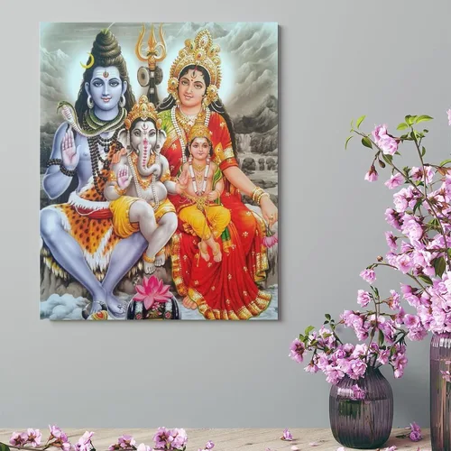 Vista 3 de Póster artístico con texto en inglés «Lord Shiva And His Family» («Lord Shiva And His Family») - Póster decorativo moderno para decorar la pared