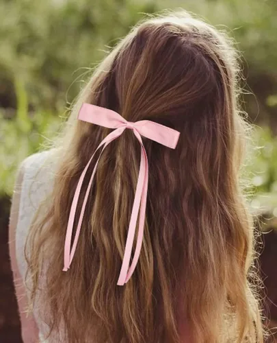 Vista 5 de AWAYTR Clip de lazo de satén sedoso, paquete de 3 – rosa, beige, negro