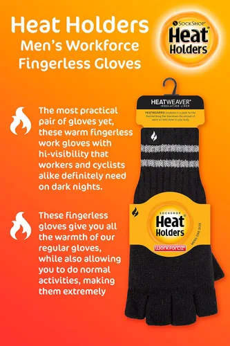 Vista 6 de Heat Holders Guantes de trabajo sin dedos para hombre, con aislamiento y acanalados, guantes de trabajo de invierno