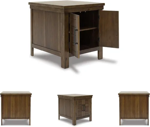 Vista 6 de Diseño firmado por Ashley Moriville - Mesa auxiliar rectangular de estilo granja rústica con puertas de gabinete duales, herrajes en tono bronce