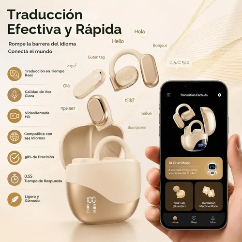 Vista 3 de Auriculares de traducción AI en tiempo real 144 idiomas 0.3s Tiempo