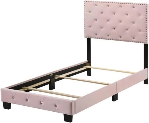 Vista 5 de Maklaine Moderna cama individual tapizada de terciopelo, 42 pulgadas de ancho x 77 pulgadas de profundidad x 47 pulgadas de alto, acabado rosa