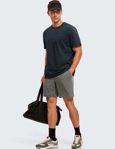 Vista 4 de CRZ YOGA Camiseta de manga corta de algodón y poliéster para hombre, ajuste clásico, informal, para entrenamiento, suave, de primera calidad