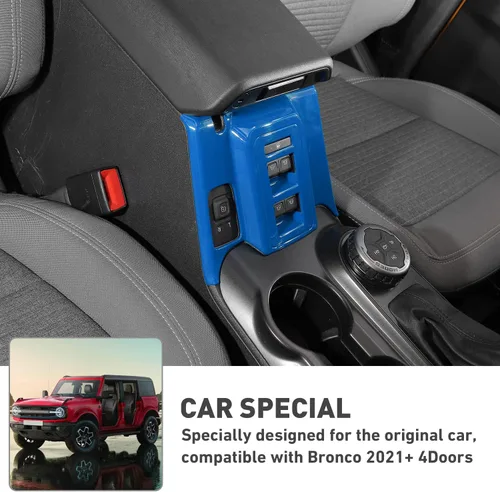 Vista 4 de Cubierta del panel de control de la caja de cambios de la consola central para Ford Bronco 2021 + 4 puertas (ABS, 1 unidad, azul)