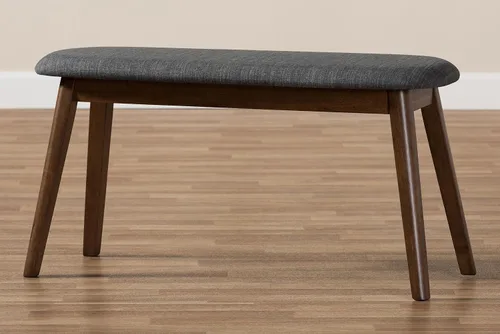 Vista 8 de Baxton Studio Easton - Banco de madera tapizado de tela gris oscuro moderno de mediados de siglo
