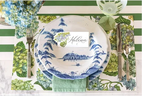 Vista 2 de Hydrangeas - Manteles individuales de papel para mesa de comedor, manteles individuales desechables florales para la temporada de primavera