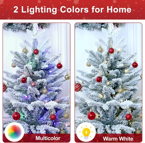 Vista 3 de Árbol de Navidad Artificial Prelit Flocado, Árbol de Navidad Artificial Pequeño con Luces LED, Árbol de Navidad LED Escarchado con Nieve
