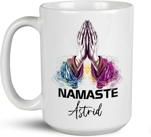 Vista 17 de Taza de café personalizada con nombre para yoga, taza de té de yoga con divertido diseño de perezoso, taza de inspiración para yoga y amantes