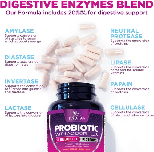 Vista 5 de Probióticos, 60 mil millones de UFC por porción, probióticos con prebióticos para apoyo a la salud digestiva e inmunológica para mujeres y hombres