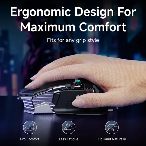 Vista 7 de EWEADN G5 - Mouse inalámbrico para juegos, 12800 DPI RGB ajustable con 6 modos retroiluminados, llave de fuego rápido, 9 botones macro programables