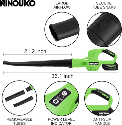 Vista 6 de Soplador de hojas inalámbrico, soplador de hojas eléctrico de 20V con batería de 4000mAh y cargador, 2 modos de velocidad, sopladores de hojas
