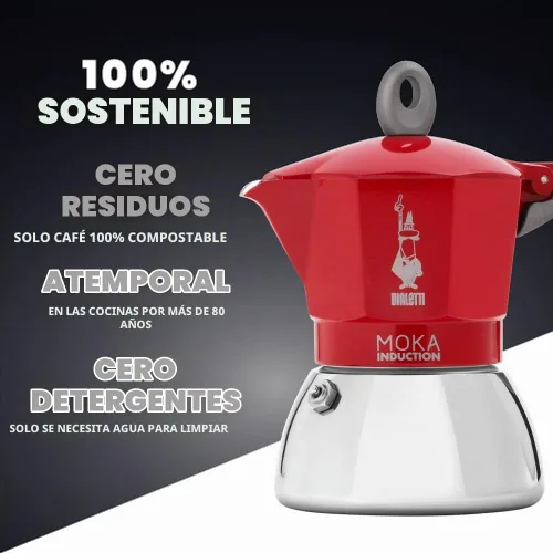 Vista 6 de Bialetti - Moka Induction, Olla Moka, apta para todo tipo de placas, 6 tazas de café expreso (9.4 onzas), rojo