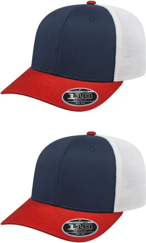 Vista 112 de Cap America i8502 Flexfit 110 Premium - Gorra de camionero de perfil medio con 6 paneles de malla trasera con protección UV y cierre ajustable