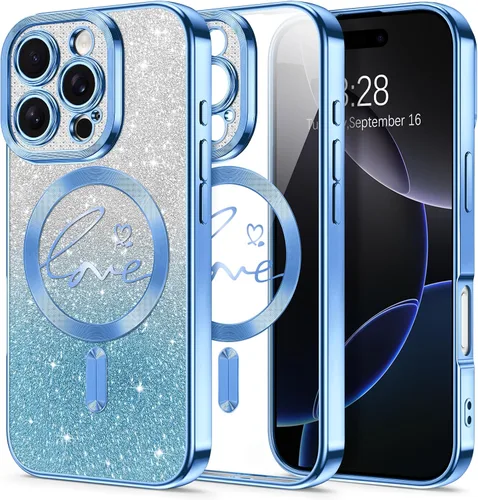 Vista 151 de Hython Funda para iPhone Air con purpurina, compatible con MagSafe Love Heart fundas magnéticas transparentes para teléfono para mujeres y niñas