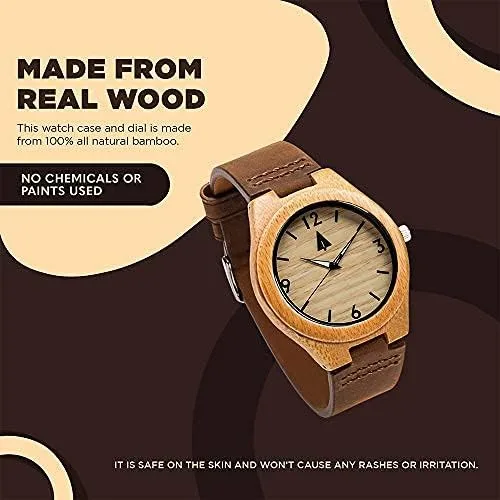 Vista 7 de Treehut - Reloj de pulsera para hombre de cuarzo de madera con correa de cuero de calidad superior