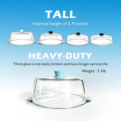Vista 7 de Tapa alta de vidrio para microondas contra salpicaduras para alimentos con orificio de ventilación 100% segura para alimentos, tapa protectora