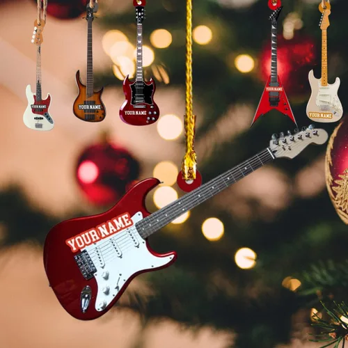 Vista 16 de MoonArt Adorno personalizado de guitarra de piano, nota musical de piano, adorno con forma de madera acrílica, regalo para amantes de la guitarra