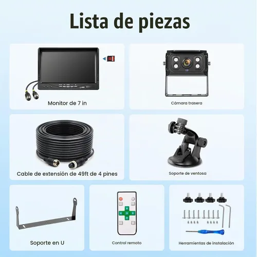 Vista 9 de Sistema de cámara de respaldo con cable AHD1080P de 7 pulgadas, cámara de visión trasera DVR, visión nocturna IR impermeable IP69, 20G a prueba