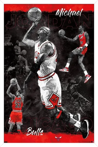 Vista 13 de Trends International Michael Jordan - Póster de pared de bosquejo, 14.725 x 22.375 pulgadas, versión enmarcada de madera de granero Versión
