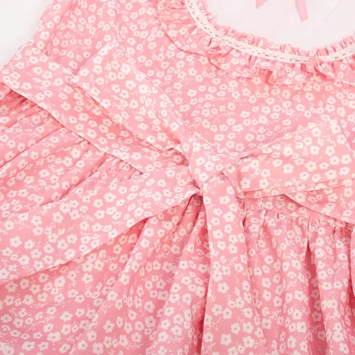 Vista 4 de Scarlet Darkness Disfraz colonial para niña, vestido de pionera, vestido floral victoriano de manga abombada, 7-12 años