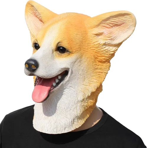 Vista 3 de CreepyParty Máscara de perro Corgi - Welsh Corgi Halloween disfraz de látex
