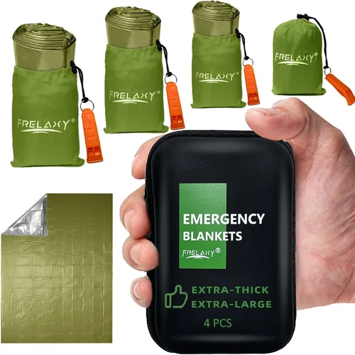 Vista 11 de Frelaxy - Paquete de 2 mantas de emergencia, extra gruesas y grandes Emergency whistles included, EVA storage case, Heat reflective
