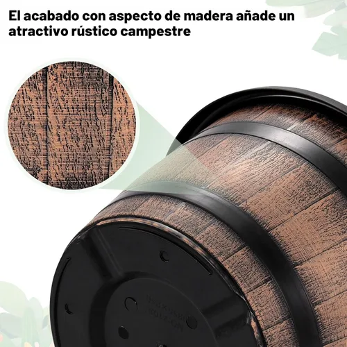 Vista 4 de Quarut Paquete de 3 macetas grandes de plástico de 16 pulgadas, macetas de barril de whisky con agujeros de drenaje y platillo. Macetas de flores