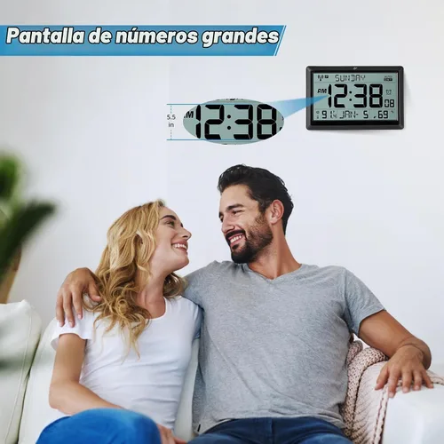Vista 3 de Amgico Reloj de pared digital, reloj atómico de pantalla grande de 10.5", funciona con pilas, ajuste automático de calendario digital