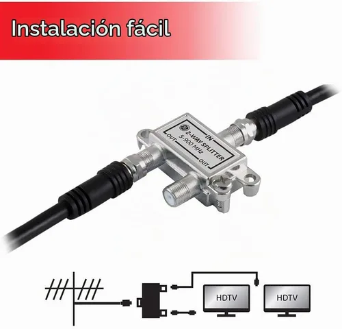 Vista 2 de GE Divisor de cable coaxial de 2 vías, rango de 5-900 MHZ, compatible con coaxiales RG59 RG6, audio, video, funciona con TV HD, cable