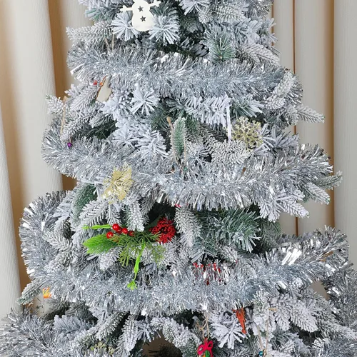 Vista 5 de DECORA - Guirnalda de oropel plateado de 33 pies, guirnalda de oropel metálico colgante para árbol de Navidad, decoración para el hogar y fiestas