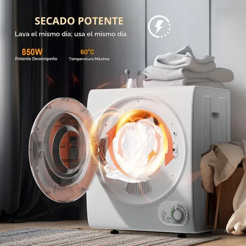 Vista 3 de ROVSUN Secadora portátil de 110V, secadora de carga frontal de alta gama con tambor de acero inoxidable y perilla de control simple