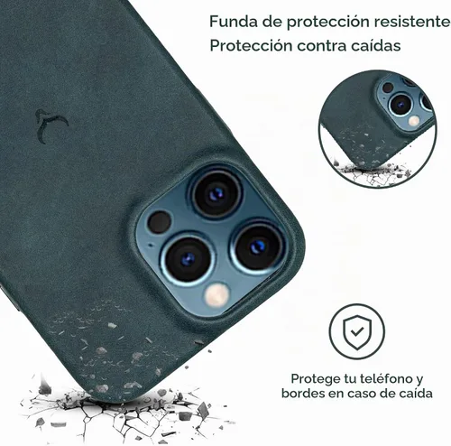 Vista 9 de Funda de piel auténtica, funda de piel antiarañazos de grano completo encerada con aceite, compatible con iPhone 12 Pro Max, a prueba de golpes