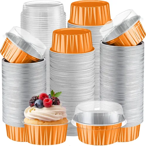Vista 17 de Gejoy - 400 tazas para hornear de papel de aluminio con tapas, 5 onzas, clásico, negro