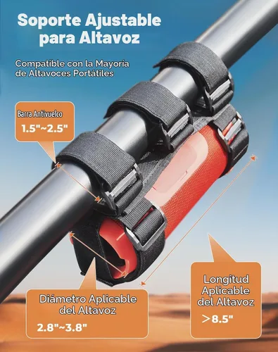 Vista 2 de KEMIMOTO Soporte para altavoz UTV, soporte portátil ajustable con 2 correas para altavoces para barra enrollable de 1.5" a 2.5", compatible