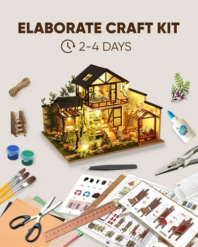 Vista 2 de Kit de casa en miniatura para bricolaje, kit de casa de muñecas para adultos para construir, kit de mini casa con LED, kits de diorama