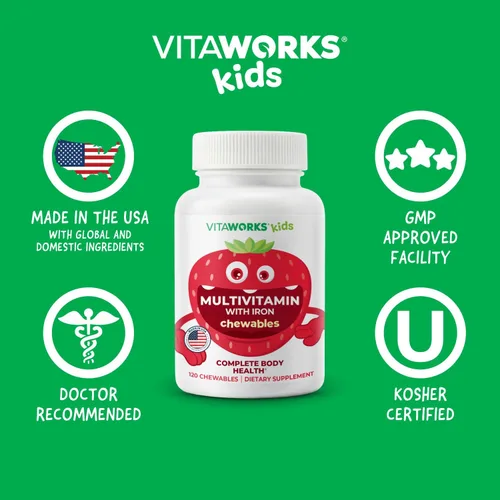 Vista 6 de VitaWorks Multivitamínico para niños con tabletas masticables de hierro